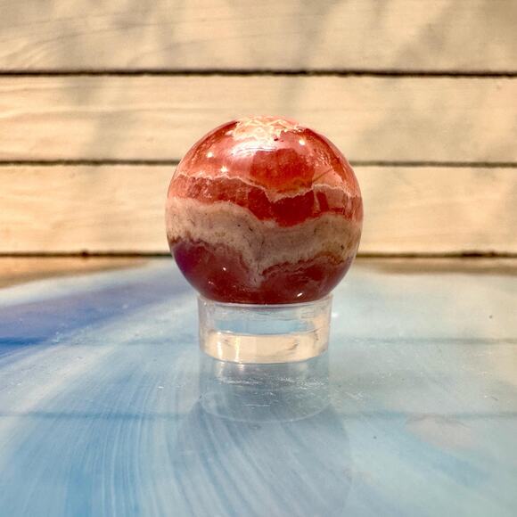 Pink Rhodochrosite Sphere 23mm Argentina Banded Crystal - Picture 3 of 3